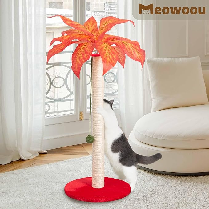 Cat Scratching Post Cat Scratcher 35 inch Tall Scratching Post with Sisal Rope for Indoor Cats Large Cat Scratching Post sisal cat Scratcher Cute for Kitten Scratching Post, Red