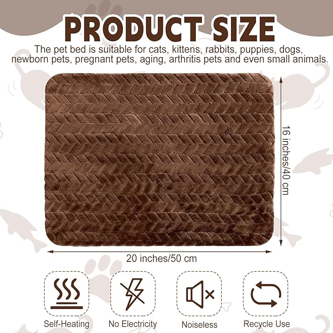 4 Pack Self Heating Cat Pad Self Warming Cat Mat Non Slip Warm Dog Bed Pad Mat Washable Pet Kennel Pad Crate Bed Mat Removable Cover Cat Blanket for Indoor Outdoor(Dark Coffee,16 x 20 Inch)