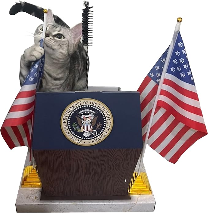 Presidential Podium Cat Scratcher | Cute Cat Scratcher with Grooming Brush | Sturdy Cardboard Cat Scratcher with Groomer & Silvervine Included | Cat Scratchers for Indoor Cats