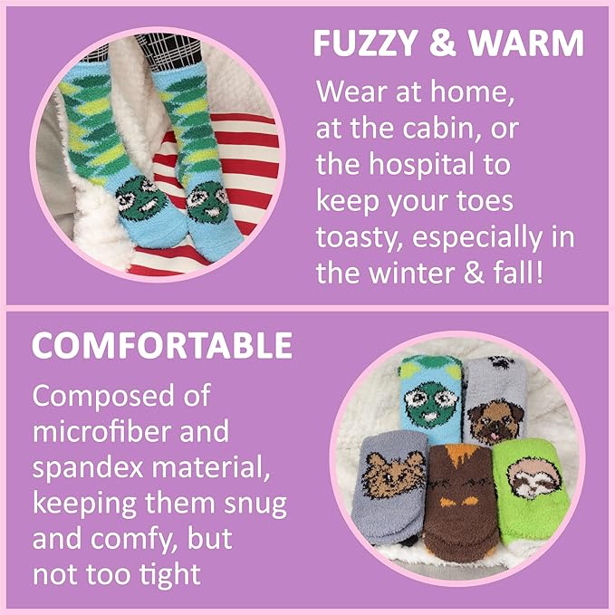 BambooMN Women's Super Soft Warm Microfiber Fuzzy Cozy Animal Socks or Christmas Winter Animal Socks, Value Pack