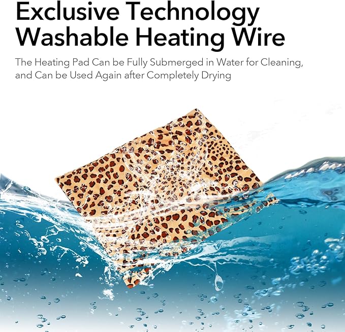 Portable Heated Pad for Cat, Puppy and Small Pet, 3-Temperature Settings, Washable, Safe 5V Voltage, Power-Bank Powered, Ideal for Indoor and Outdoor Use. 15" x 19" x 0.6" (Leopard Print)