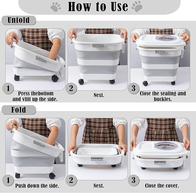 12-45 Lbs Dog Food Storage Container, Collapsible Pet Food Container with Spinner Wheels Scoop and Measuring Cup, Airtight Multifunctional Food Storage Container for Rice Dog Cat Pet Kitchen Dry Food