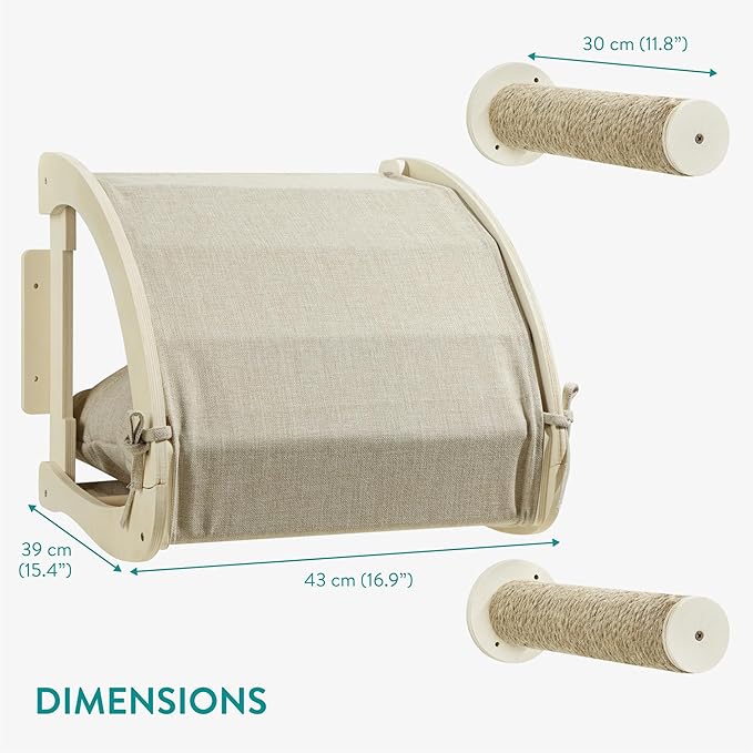 Navaris Cat Bed with Steps for Wall - Wall Cat Bed with Removable Cushion - Wall-Mounted Cat Hideout Made Out of Linen - Wall Cat Furniture