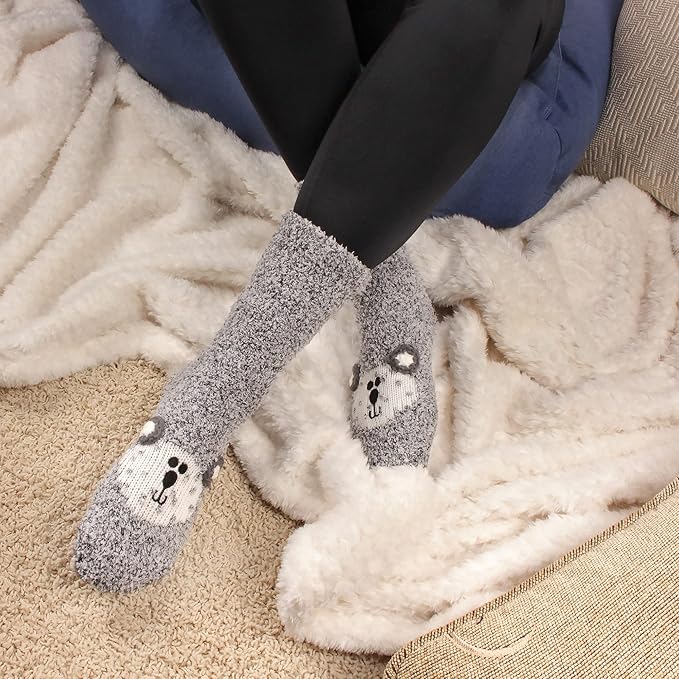 BambooMN Super Soft Warm Cute Women's Animal Non-Slip Fuzzy Fluffy Crew Winter Home Socks