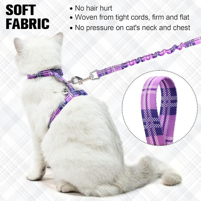 BEAUTYZOO Cat Harness and Leash Set Escape Proof for Walking, Kitten Soft Adjustable Vest Harnesses for Small Medium Large Cats, Easy Control Breathable Plaid Ribbon Nylon for Outdoor Indoor Use