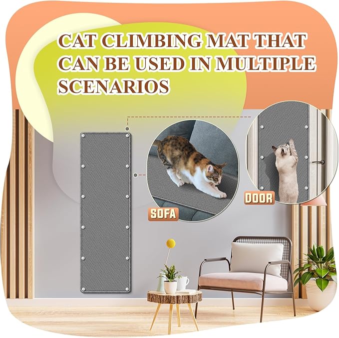 Cat Climbing Wall, 62.9x19.6inch Couch Cat Scratch Protector, Wall Cat Scratcher with Fixed Nail, Wall Mounted Cat Scratcher, Thickened Cat Wall Climbing Carpet