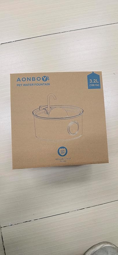 AONBOY Cat Water Fountain with Water Level Window, 108oz/3.2L Cat Fountain Stainless Steel, 6Filters + 3Sponge Filters, Faucet Shape Dog Water Fountain, Double Noise Reduction Design, Multi Filtration