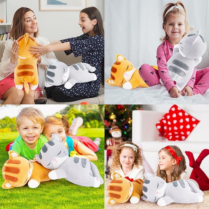 Achwishap Cat Stuffed Animal,Cat Plush Pillow,Soft Kitten Plush Kawaii Hugging Pillow,Cute Plush Toys Cuddle Plushie for Kids Adults Gifts Birthday(Orange Cat,14”)