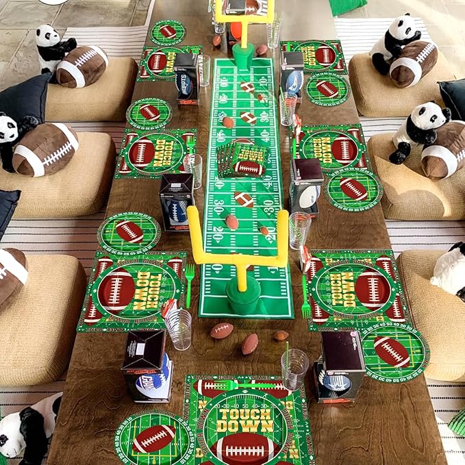 96PCS Football Party Decorations Tailgate Tableware Set Touchdown Theme Paper Plates Football Sports Game Plates Napkins Dinnerware for Touchdown Gameday Party Supplies, Serves 24