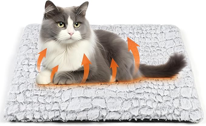 Leekalos Self Warming Cat Bed Self Heating Cat Dog Mat, Ultra Soft Extra Warm Thermal pet Pad for Indoor Outdoor Pets with Removable Cover Non-Slip Botom Washable (Grey, Small(23.6''X17.7''))