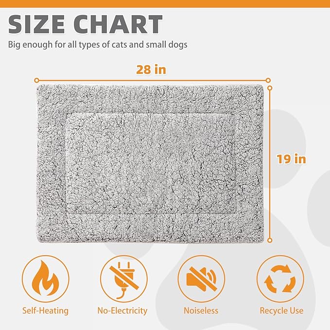KOOLTAIL Double Used Self Warming Cat Bed Self Heating Cat Dog Mat 28*19inch, Soft Thermal Pet Pad for Indoor Outdoor, Dog Crate Pad, Washable Cat Bed Blanket for Large Kitten Puppy Small Animal, Grey