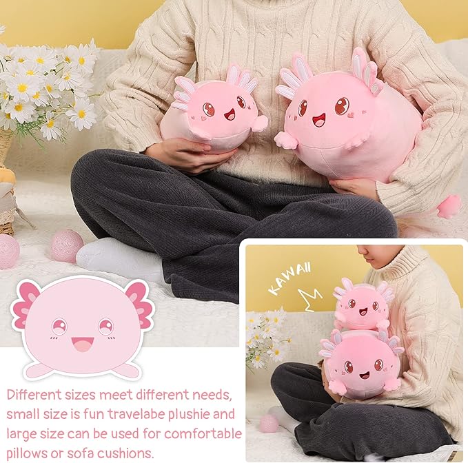 AIXINI Cute Pink Axolotl Plush Pillow 15.7" Luminous Salamander Axolotl Stuffed Animal, Soft Kawaii Plushies Hugging Plush Pillow Toy Gifts