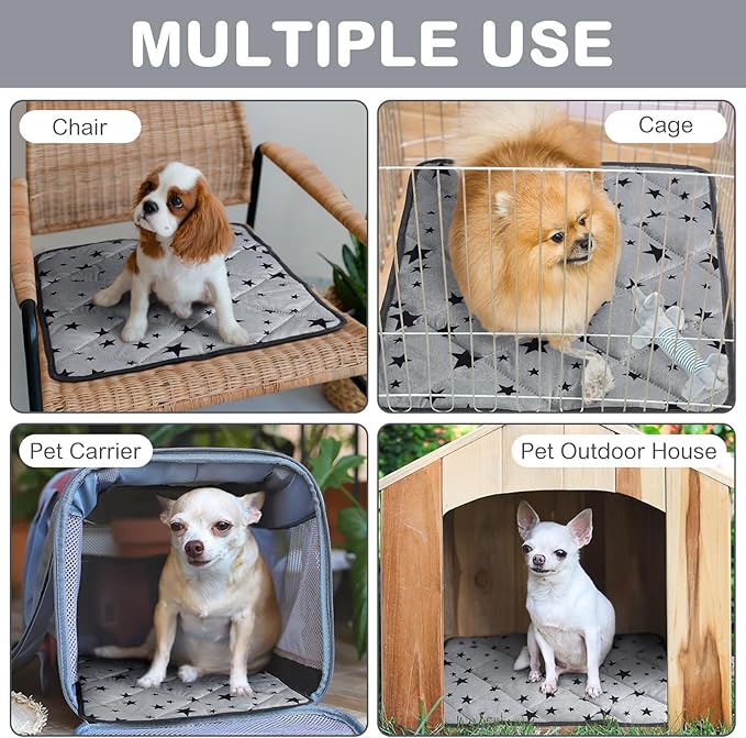 Self Warming Cat Bed Self Heating Dog Mat Star Pattern Warm Thermal Pet Pad Reflects Body Heat Washable Soft Puppy Crate Pad Anti Slip Kennel Mat Blanket for Indoor Pets (18 x 18 Inches)