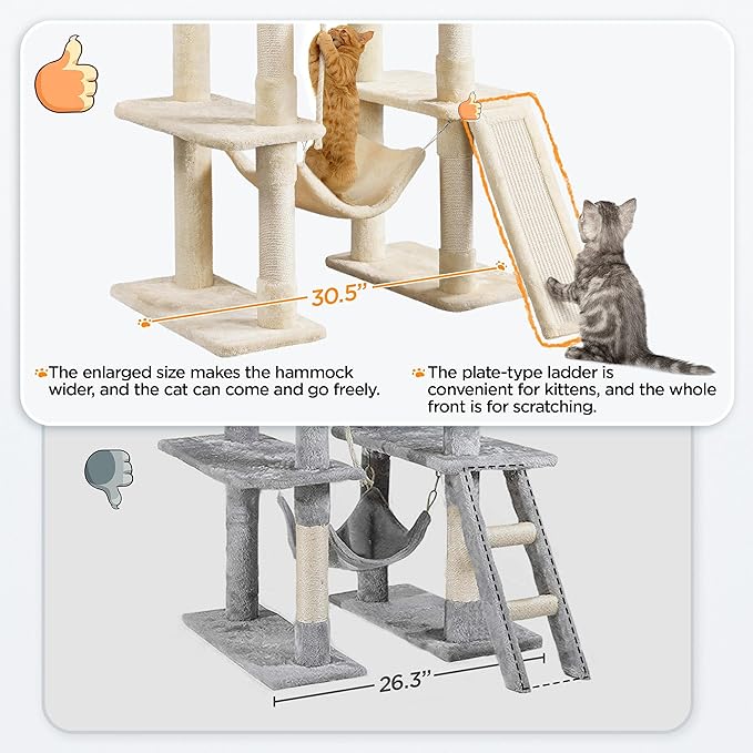 Yaheetech Cat Tree, 63 Inches Multi-Level Indoor Cat Play Structure with Scratching Posts, Hammock, and Dangling Ball