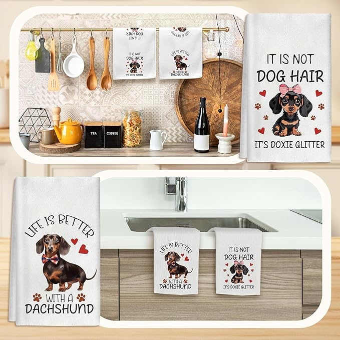 2 Pcs Dachshund Gifts for Women Weiner Dog Gifts Kitchen Towels Weenie Dog Hand Towels 24 x 16 Inch Dachshund Kitchen Tea Towels