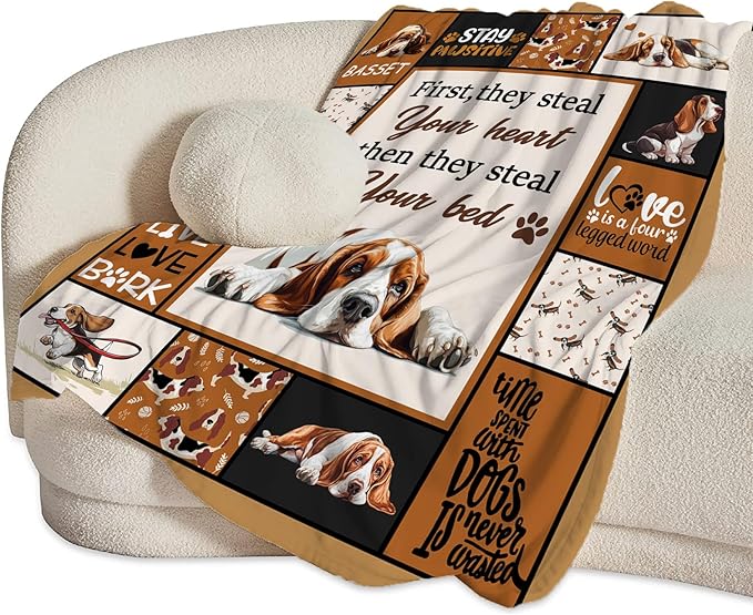 Basset Hound Blanket Ultra Soft Cozy Cute Dog Throw Blanket Fleece Fuzzy Plush Bedding Blanket Basset Hound Lovers Gifts for Women Girls Adults Couch Sofa 60"x50"