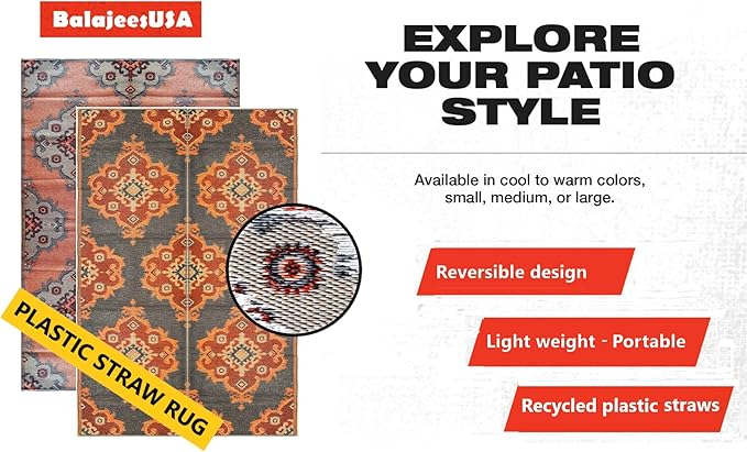 BalajeesUSA Outdoor Rugs – 6x9, Orange, Yellow, Grey, Patio Durable and Affordable, Multipurpose, Woven Plastic Straw, All-Weather and Waterproof Rug, Reversible Camper mats, Recycled