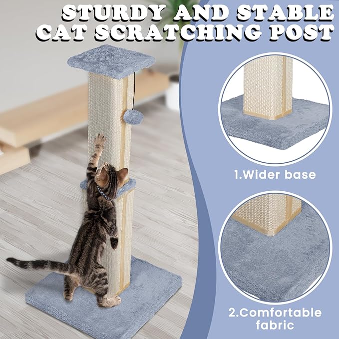 31.1" H Scratching Posts for Indoor Cats Adults & Kitten,Cat Scratching Post,Tall Sisal Cat Scratching Post with Hanging Ball,Grey