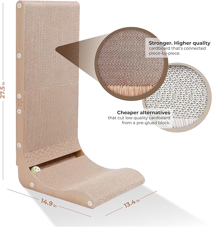 Paws NEST Cat Scratcher, 27.5 Inch L- Shaped Cat Scratch Post, Eco-Friendly for Indoor Cats, Includes Ball Toy & Premium Catnip, Non-Toxic, Easy Assembly