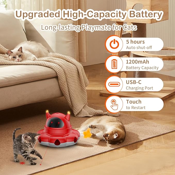 2-in-1 Interactive Cat Toys for Indoor Cats, Automatic Cat Toy with 7 Holes Mice Whack A Mole Moving Feather, Smart Cat Toy (Red)