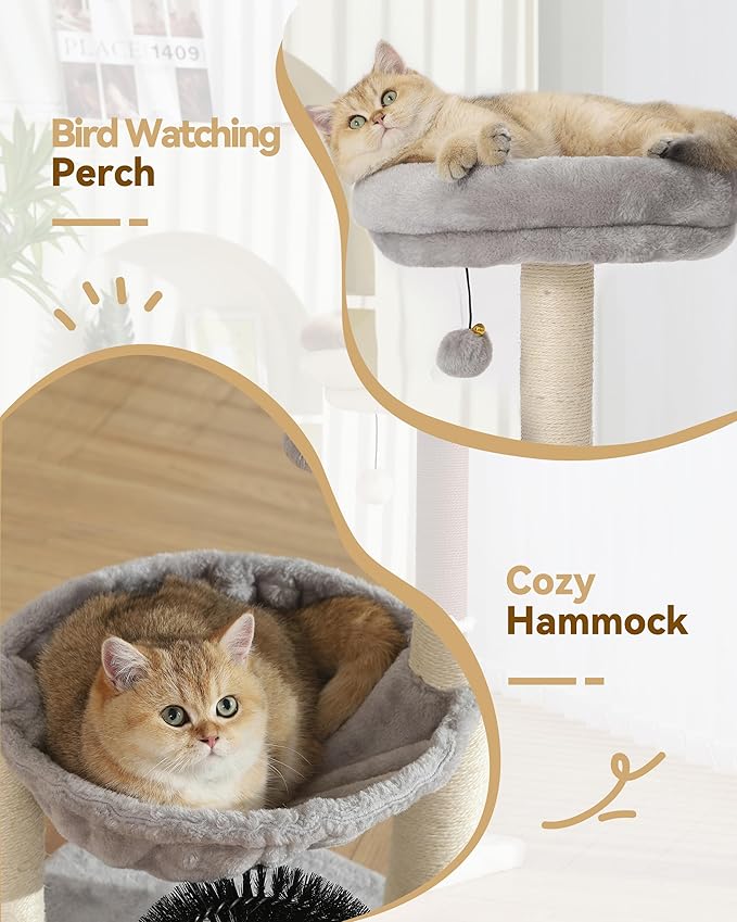 HOOPET Cat Tree Tower for Indoor Cats, 27.8 Inches Multi-Level Cat Tree with Scratching Posts Plush Basket & Perch for Play Rest, Cat Activity Tree with Dangling Ball for Kittens/Small Cats