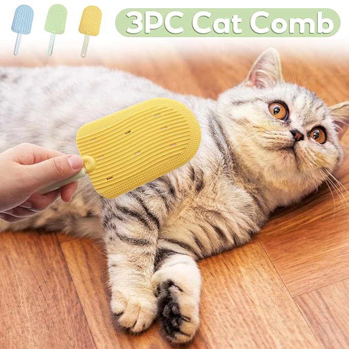 2 pack cat brush self groomer cat hair wall scratcher pet rubbing corner grooming Combs Self Massage Cleaning Tool indoor for Long & Short Fur cats Glove Bathing brush dogs (Ice-cream)