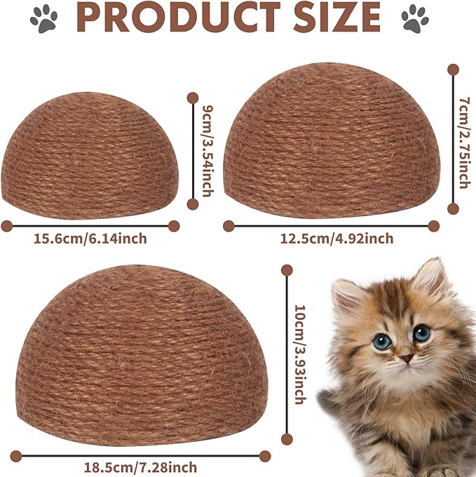 PowerKing Replacement Cat Scratching Post Caps, 3 Pieces Natural Sisal Mushroom Caps Cat Scratch Post Refill Parts for Refurbishment Decoration (Brown)