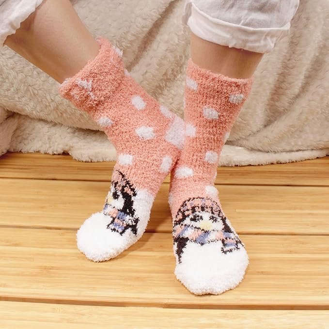 BambooMN Women's Super Soft Warm Microfiber Fuzzy Cozy Animal Socks or Christmas Winter Animal Socks, Value Pack