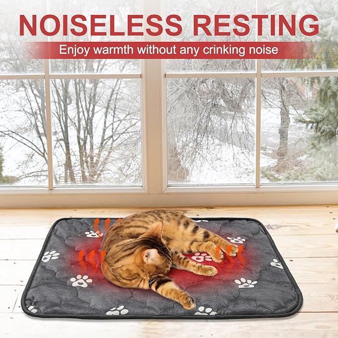 BEAUTYZOO Self Warming Cat Bed Pad, Self Heating Dog Bed Mat, Heated Cat Bed for Indoor Outdoor Cats, Thermal Warmer Pet Pad for Kitten Puppy Washable Non-Slip Chew Proof, 1 Pack 23 x 35 Inches Gray