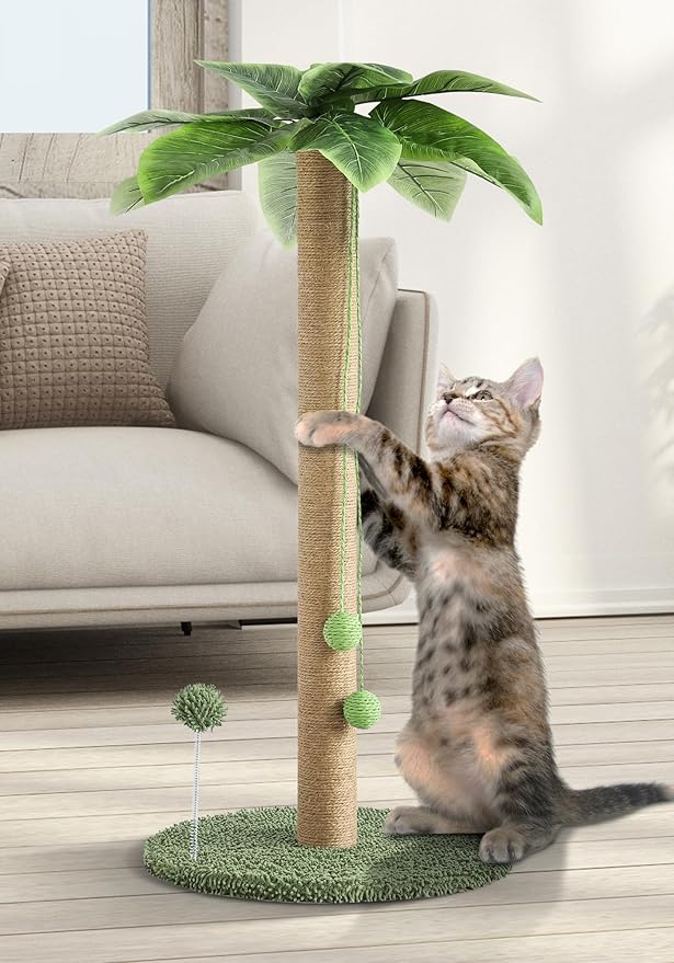 Cat Scratching Post for Indoor Cats, 33" Tall Cat Tree with Sisal Rope, Kitten Scratcher Sisal Rope Scratch Posts Trees with Hanging Ball,Cat Toys