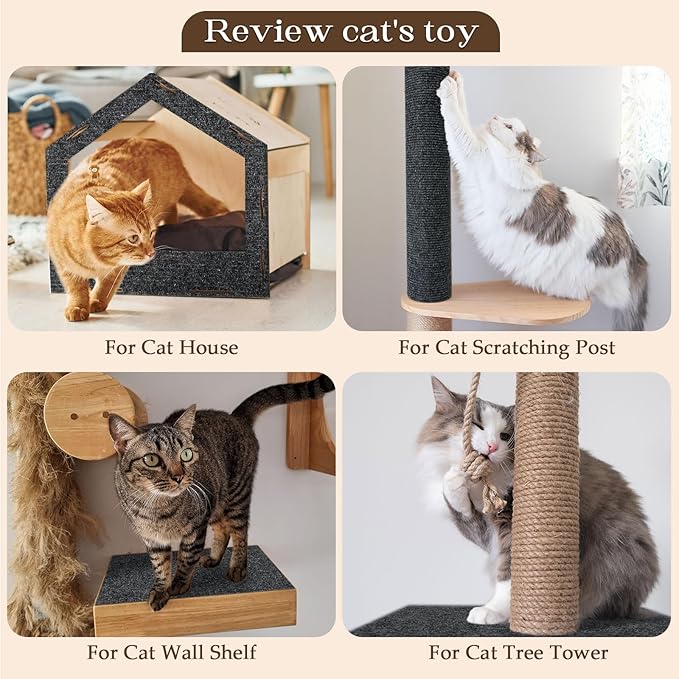 Cat Scratching Mat, 78.7"x15.7" Cat Carpet Self-Adhesive Carpet Mat Trimmable Replacement for Cat Tree, Cat Wall Scratcher, Cat Scratching Post, Shelf Shelves Couch Furniture DIY Protector, Dark Grey