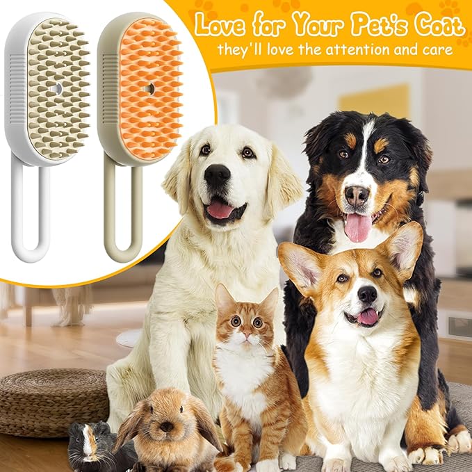 3 In 1 Pet Brush with Steam for Removing Tangled Hair from Dogs and Cats (Khaki)