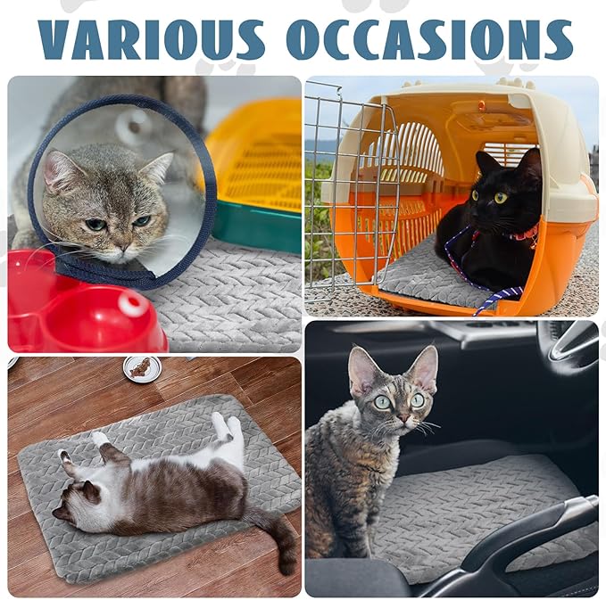 4 Pack Self Heating Cat Pad 16 x 20 Inch Self Warming Cat Bed Non Slip Warm Dog Pad Mat Washable Pet Kennel Pad Crate Bed Mat Removable Cover Cat Blanket for Indoor Outdoor Pets(Gray)