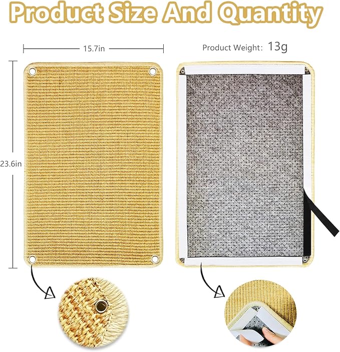 2 Pcs Cat Scratching Mat, Natural Sisal Cat Scratcher Mat Sisal mat Cat Scratch mat Cat Scratch Furniture Protector Cat Scratcher Mat (Brown)
