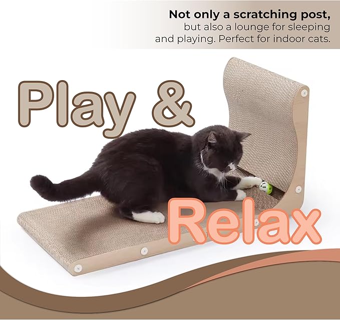 Paws NEST Cat Scratcher, 27.5 Inch L- Shaped Cat Scratch Post, Eco-Friendly for Indoor Cats, Includes Ball Toy & Premium Catnip, Non-Toxic, Easy Assembly