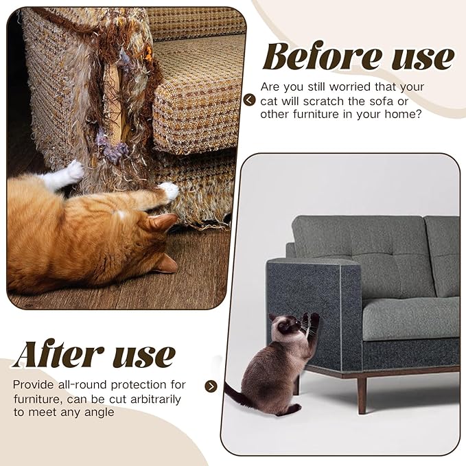 2 Pcs Cat Scratching Mat, Climbing Self Adhesive Cat Scratch Pad, Adjustable Sofa Protection Pad, Cat Climbing Pad Wall Sticker, Cat Scratch Board to Protect Furniture (Dark Gray, 39.3’’x15.7’’)