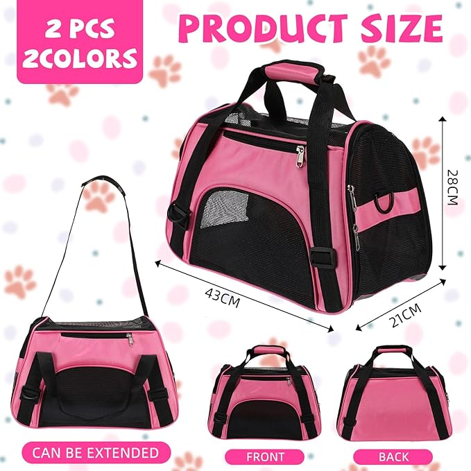 2 Pcs Pet Carrier, Soft Sided Pet Travel Carrier for Cats, Airline Approved Kitty Portable Dog Bags for Traveling Little Dogs, Rabbits, Puppy, Cat(S,Pink, Purple)