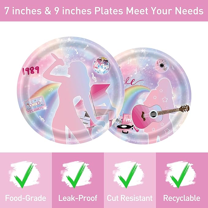 96 Pcs Birthday Plates and Napkins Party Supplies - Disposable Forks Paper Dessert Tableware Guitar Cartoon Decorations Table Dinnerware Favors Set, Serves 24(Guitar)