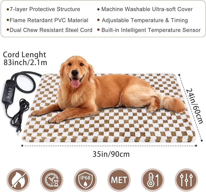 MIXJOY Pet Heating Pad, 11 Adjustable Temperature Dog Heating Pad Indoor with Timer, Heating Pad for Dogs Cats, Electric Cat Heating Pad with Washable Cover, Heated Pet bed-35''x24'', Large