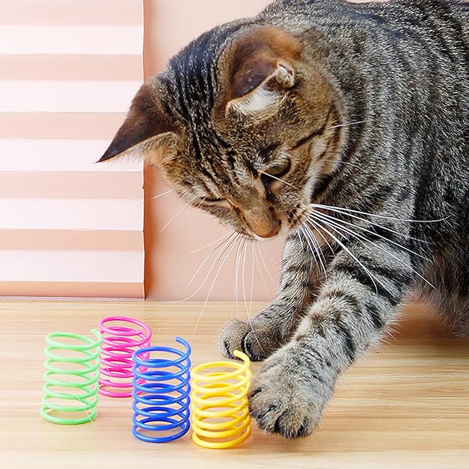 Andiker Cat Toys for Indoor Cats, 32pcs Cat Spring Toys Colorful & Durable Plastic Springs Cat Interactive Toy for Swatting, Biting, Hunting Kitten Toys to Kill Time and Release Nervousness (40pcs)