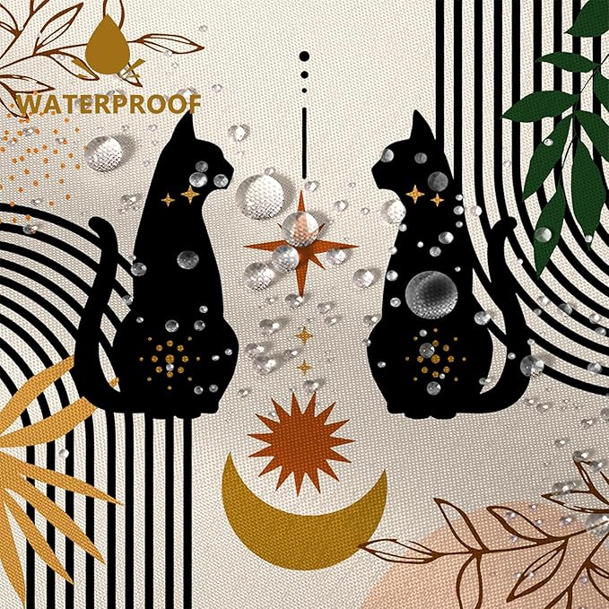 AWERT Boho Mid Century Shower Curtain Cute Cat Shower Curtain for Bathroom with Hooks Minimalist Abstract Waterproof Fabric 72x84inch