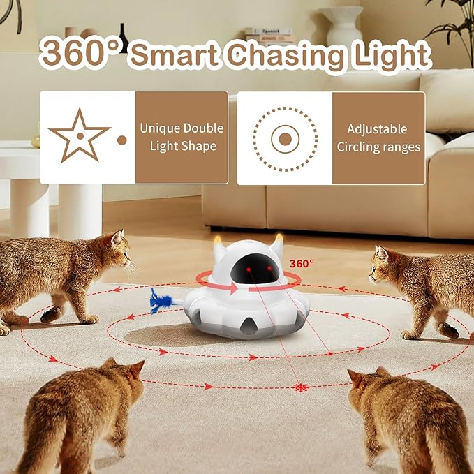 2-in-1 Interactive Cat Toys for Indoor Cats, Automatic Cat Toy with 7 Holes Mice Whack A Mole Moving Feather, Smart Cat Toy (White)
