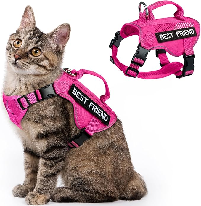 Tactical Cat Harness Leash, Air Mesh Cat Walking Vest Harness Escape Proof, Reflective Large Cat Harnesses with Handle for Adult Fat Cats (Pink, XL)
