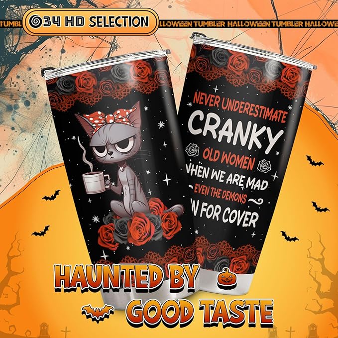 34HD Funny Black Cat Tumbler with Lid, 20 oz Stainless Steel Vacuum Insulated Pet Coffee Mug, Cat Lover Gifts for Women Girl Mom Birthday Halloween Christmas