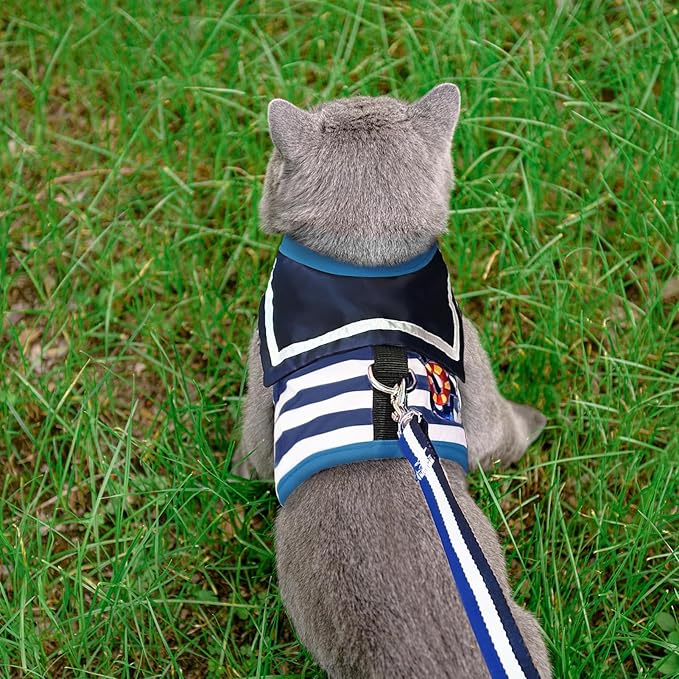 PUPTECK Soft Mesh Cat Vest Harness and Leash Set Puppy Padded Pet Harnesses Escape Proof for Cats Small Dogs Rabbits Bunny, Navy Blue, XL