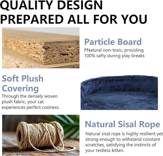 FDW Cat Tree 54in Cat Tower Multi-Level Durable Cat Scratching Post & Cozy Fun Cat Jumping Platform Space Saving Cat Condo Pet Play House for Indoor Cats,Dark Blue