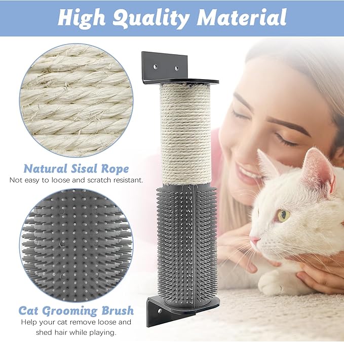 VCEPJH Cat Scratching Post for Crate Cage 2 Pack Wall Mounted Cat Scratcher Post with Self Groomer and Massager Sisal Crate Climbing Post for Indoor Kitten (11.8 x 2.76 in)