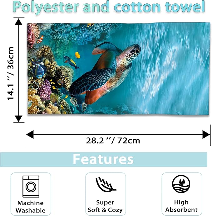 2 Pack Hand Bath Towel,Sea Turtle Fingertip Towel Bathtub Decorative Bath Towel Bathroom Kitchen Towel Set Highly Absorbent SPA Gym Towels 14x28 Inch