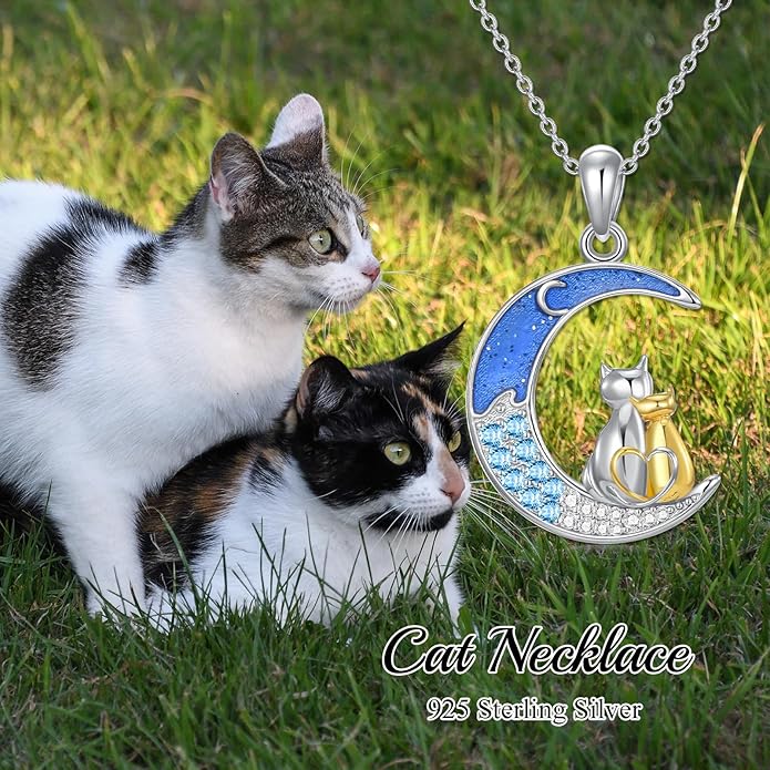 Cat Necklace 925 Sterling Silver Cat Pendant Necklace Cute Animal Jewelry Gift for Women Mother Grandma