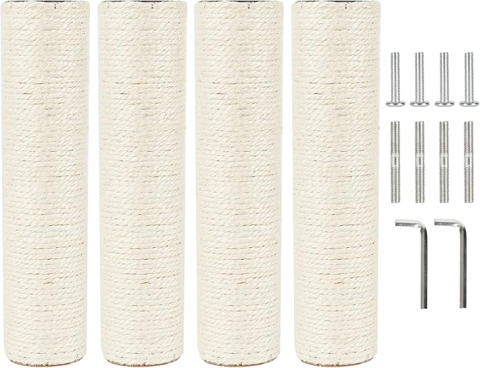 4 Pcs 2.9in 7.4cm Diameter Cat Tree Scratching Post Replacement Sisal Pole (M8, 11.8in/30cm)